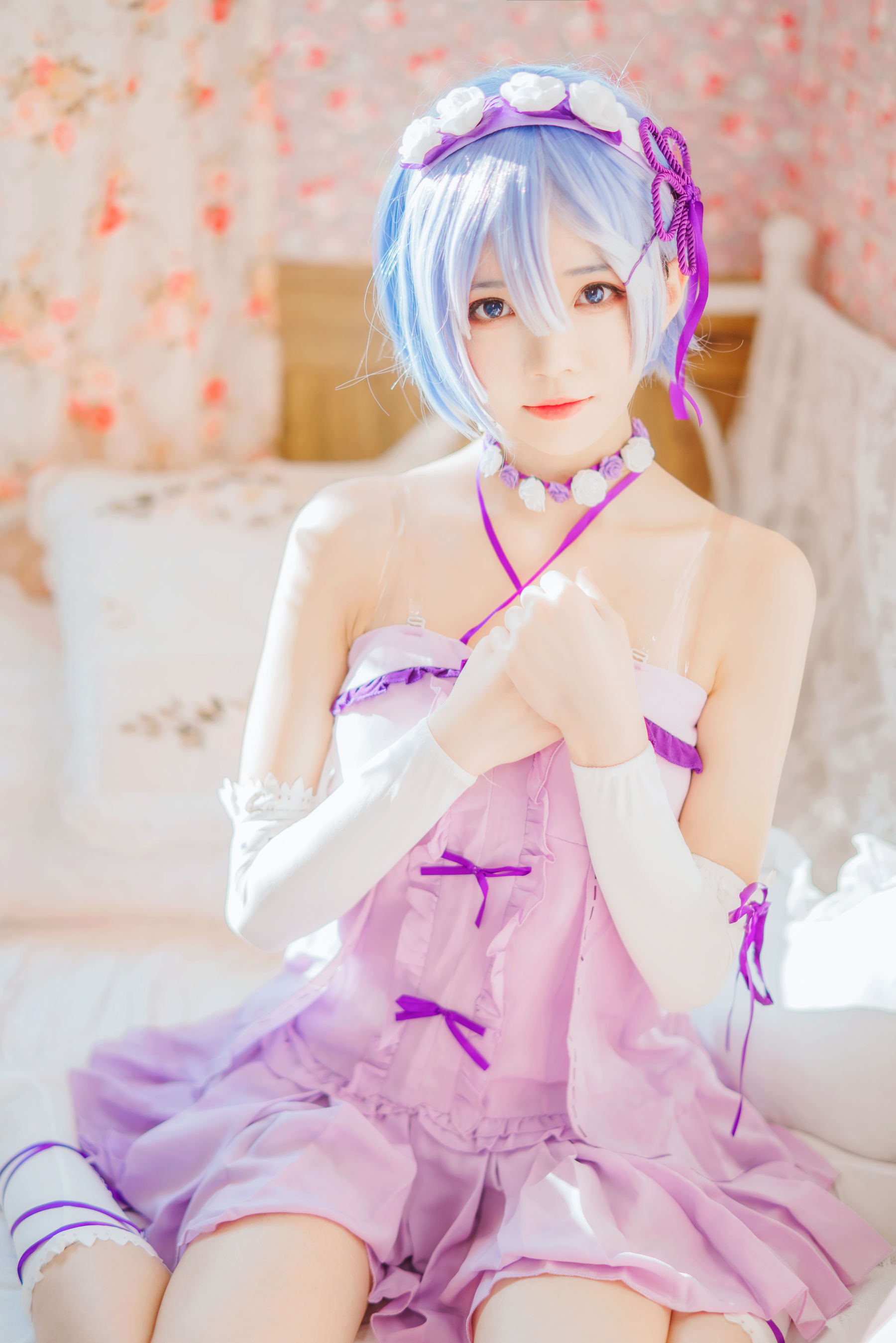 [Cosplay写真] 动漫博主蠢沫沫 – 蕾姆小睡裙-秀臀网-高品质图集网