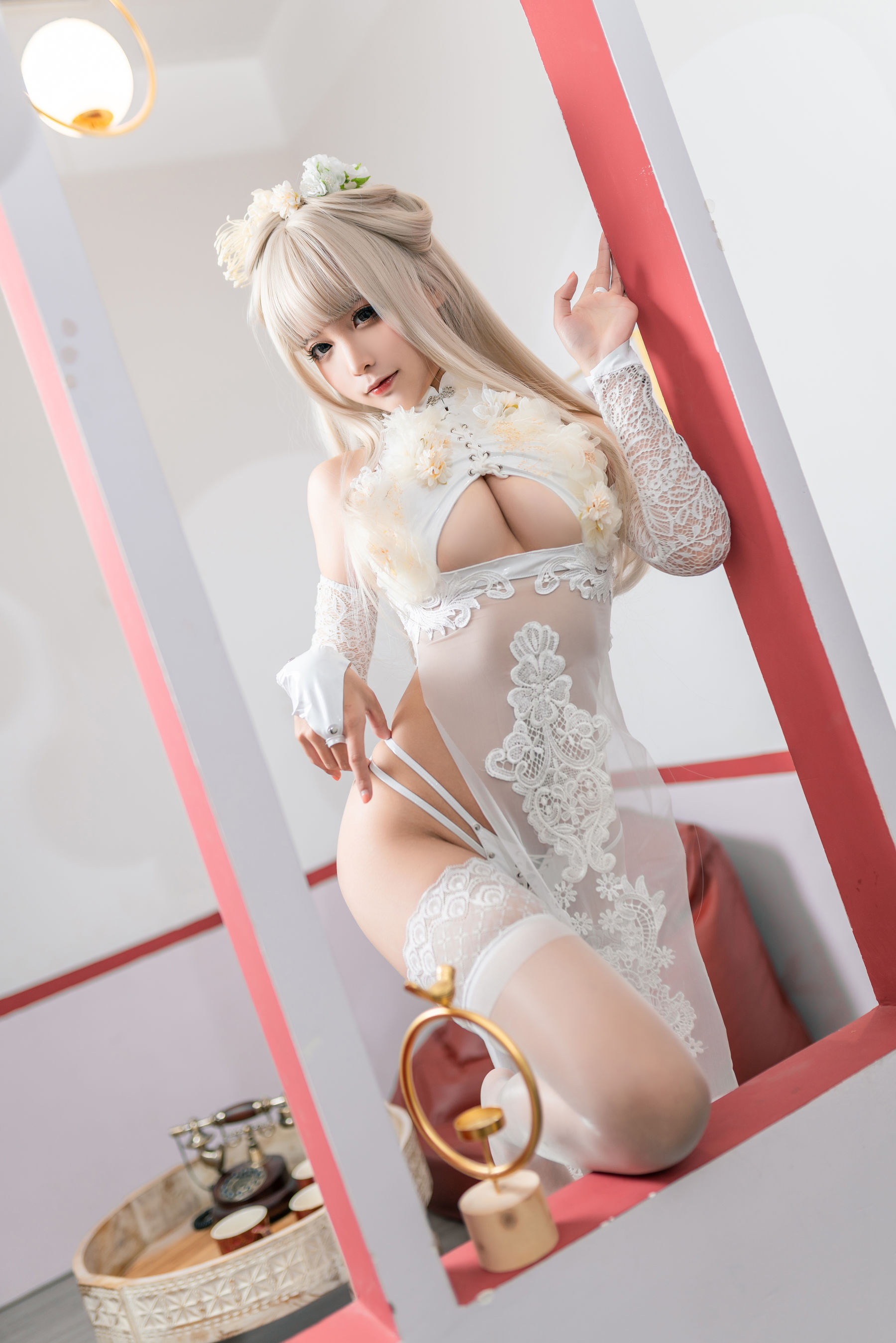 图片[2]-[福利COS] 动漫博主蠢沫沫 – 歪萌白旗袍-蕾丝百合网-美图分享,Cosplay美图,私房写真,套图下载