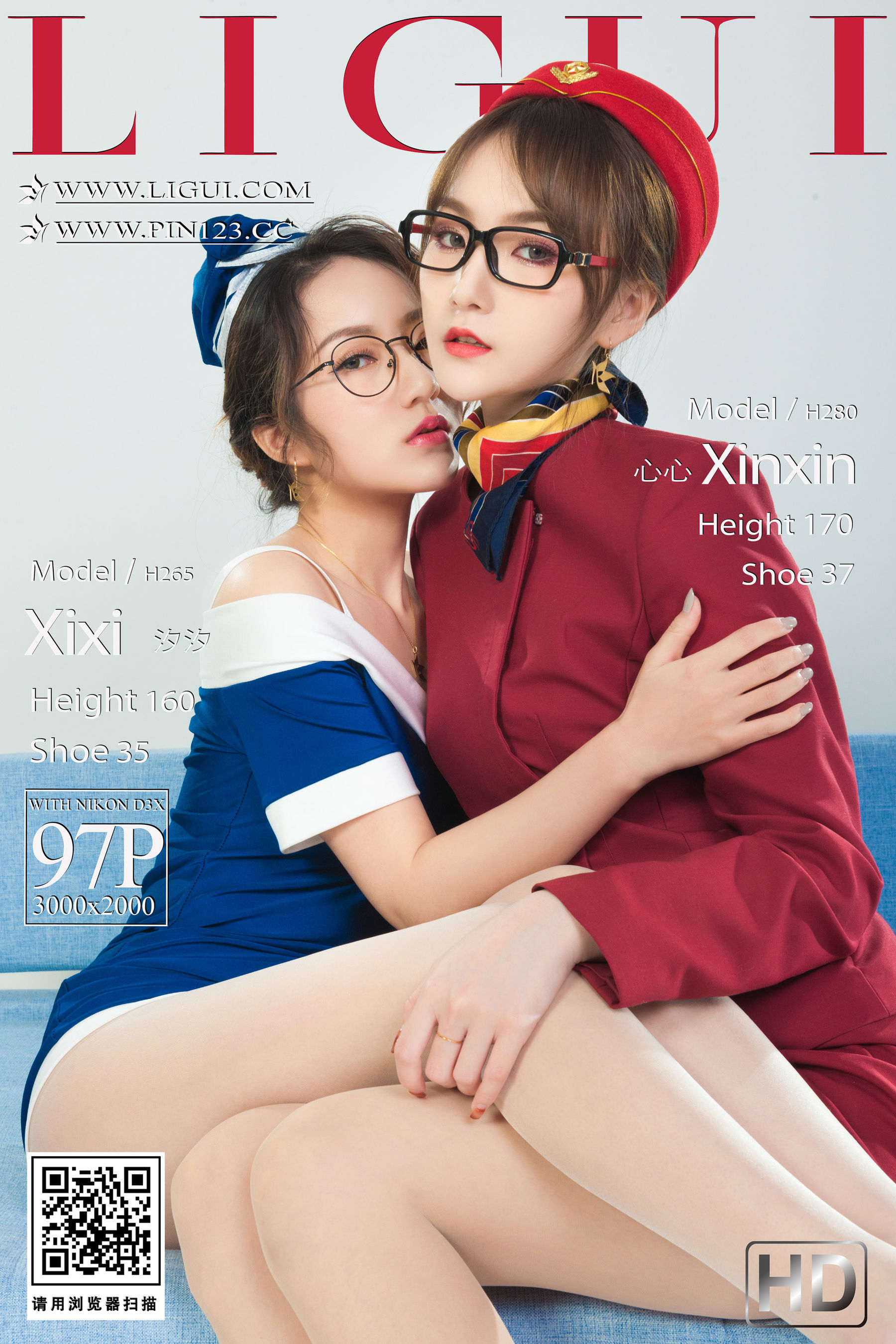 图片[1]-[丽柜Ligui] 汐汐＆心心 双生花-空中丝欲-秀臀网-高品质图集网